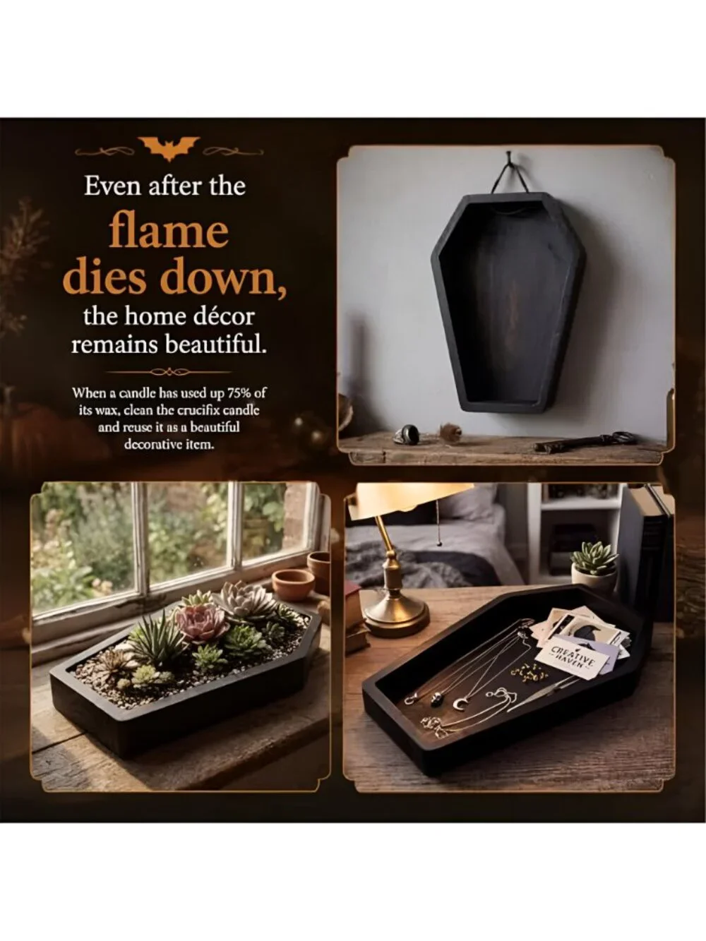 Halloween Coffin Candle Decor Skeleton Candles Lily Scented, Black